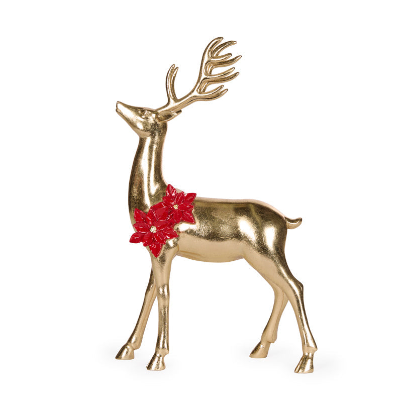 Gilded Standing Holly Reindeer - 35cm