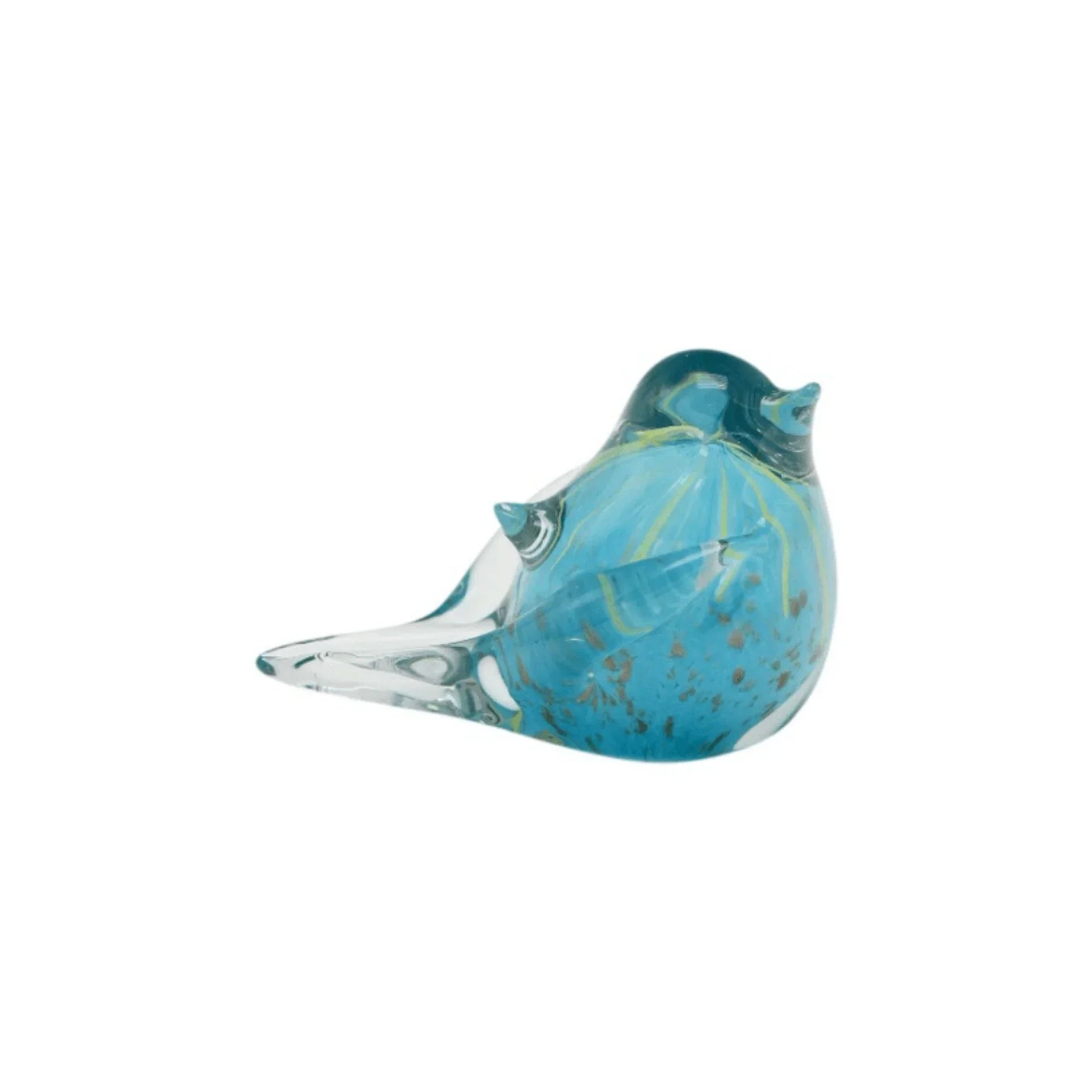 Blue glass bird figurine with gold speckles, elegant home décor accent piece