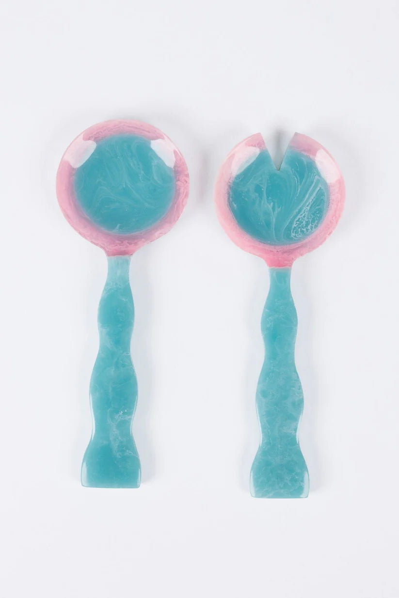 Athena Salad Servers - Blue with Pink