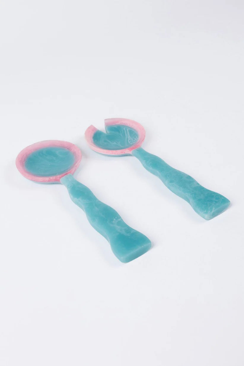 Athena Salad Servers - Blue with Pink