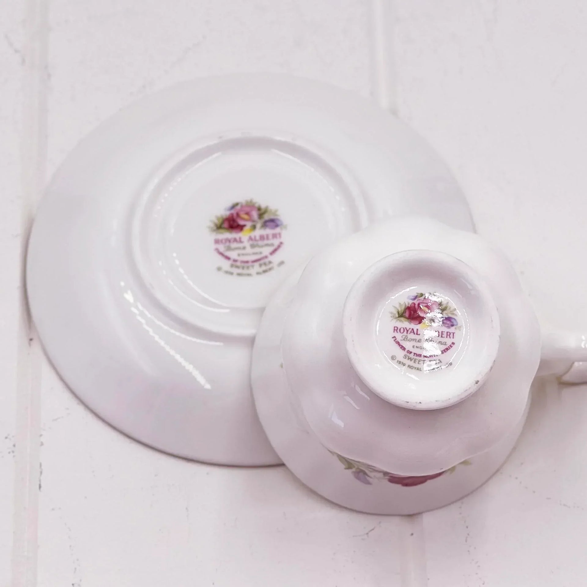 Royal Albert Sweet Pea bone china teacup and saucer, vintage floral design, elegant home decor