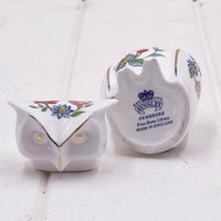 Aynsley Pembroke fine bone china owl figurine with floral design, gold trim, made in England