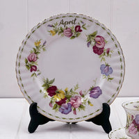 April floral porcelain plate with gold trim, vintage home decor accent