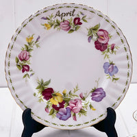 April floral porcelain plate with gold trim, vintage home decor accent piece