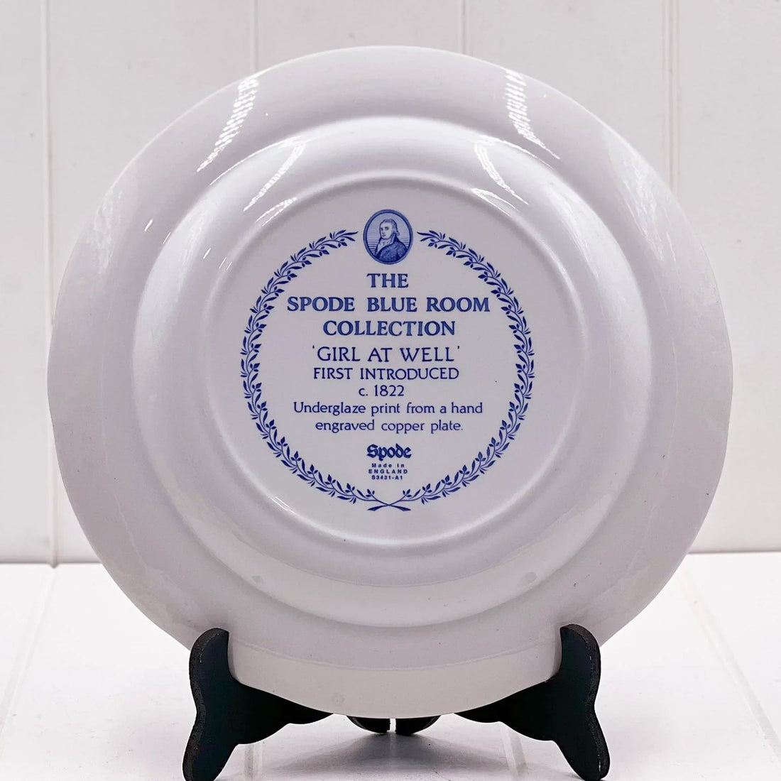 Spode Blue Room Collection 'Girl at Well' plate, vintage design, underglaze print, made in England