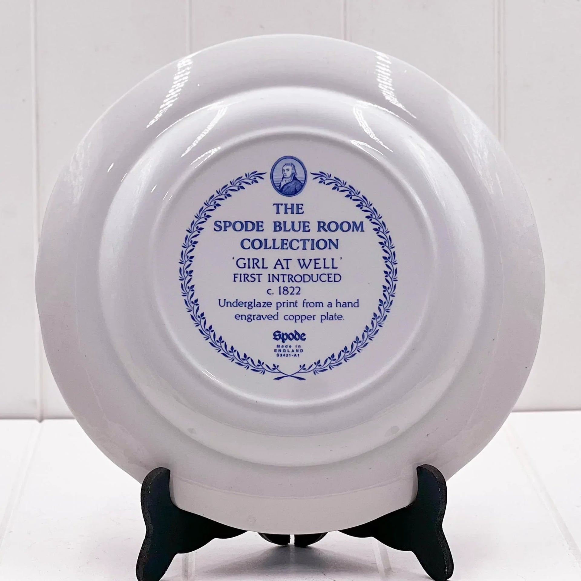 Spode Blue Room Collection 'Girl at Well' plate, vintage design, underglaze print, made in England