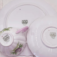 Shelley England Thistle fine bone china teacup and saucers with purple thistle floral design, vintage homeware