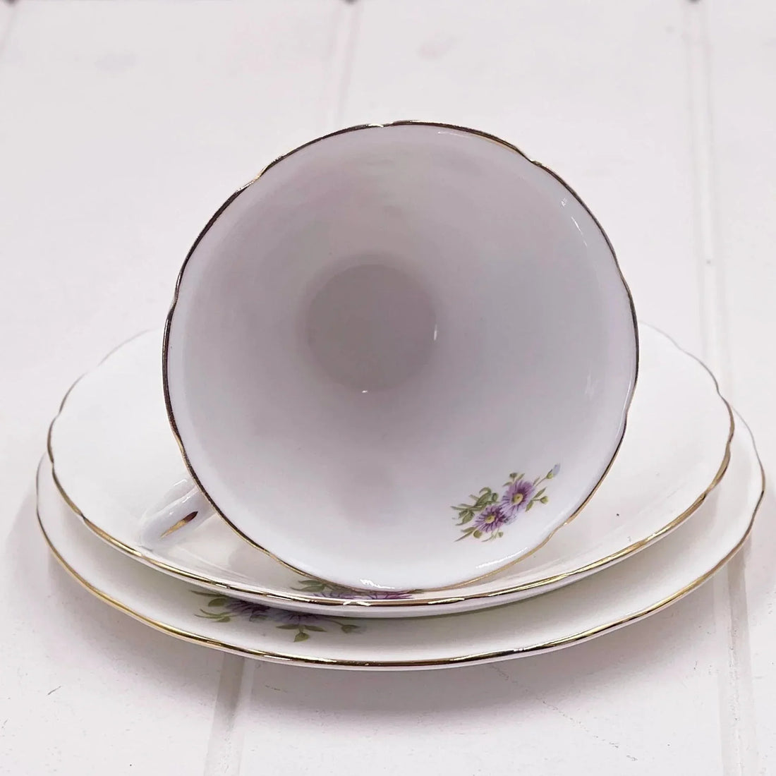 Hammersley Trio - English Bone China Purple Asters Perfect Condition
