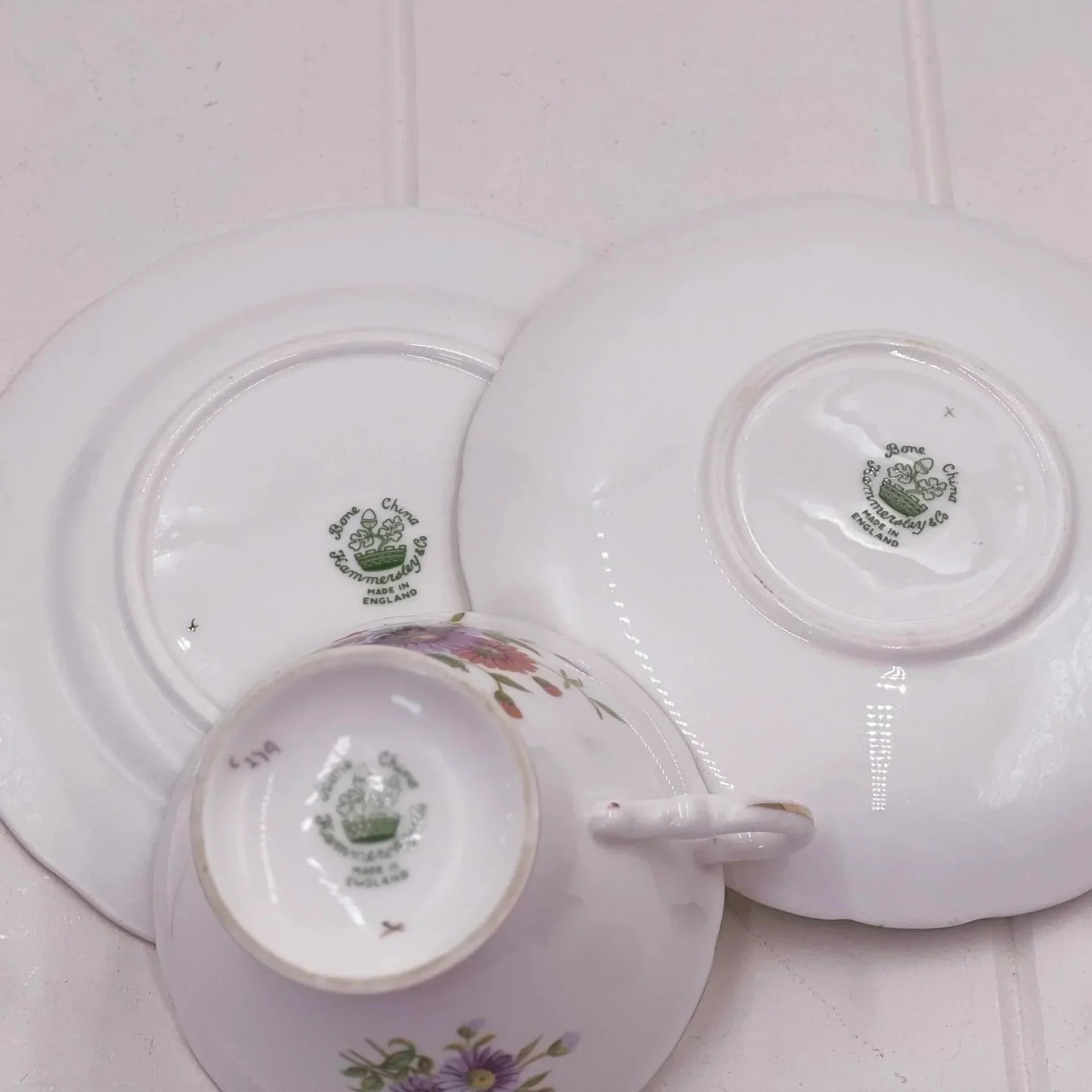 Hammersley Trio - English Bone China Purple Asters Perfect Condition