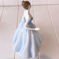 Elegant porcelain figurine of woman in blue gown, vintage home décor accent piece
