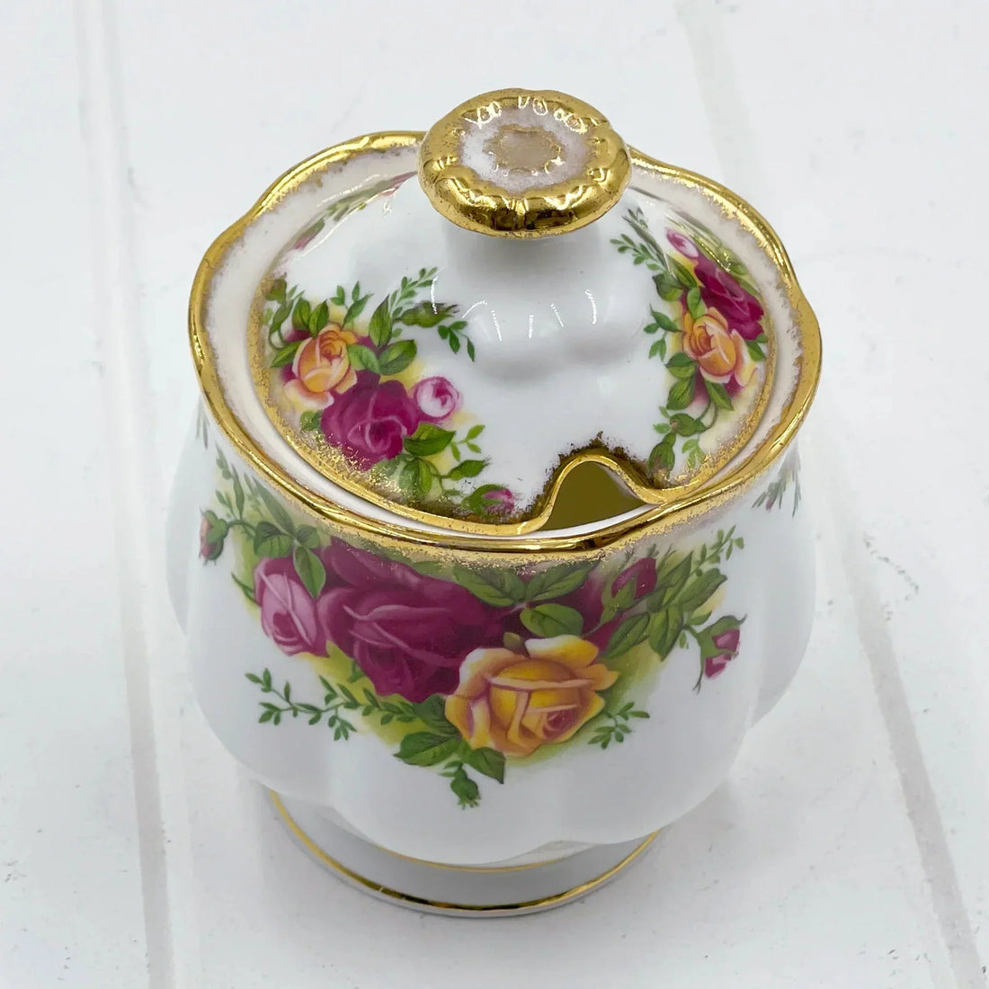 Royal Albert Vintage Old Country Roses Preserve/Jam/Sugar Pot and Spoon