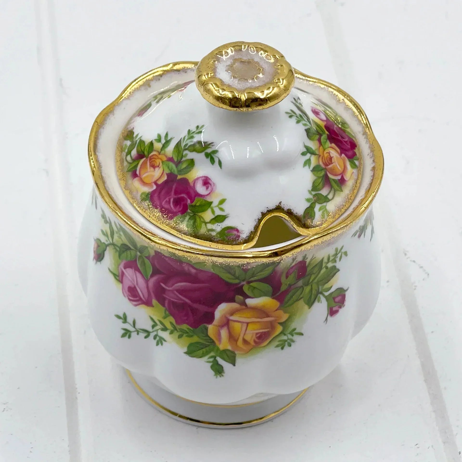 Royal Albert Vintage Old Country Roses Preserve/Jam/Sugar Pot and Spoon