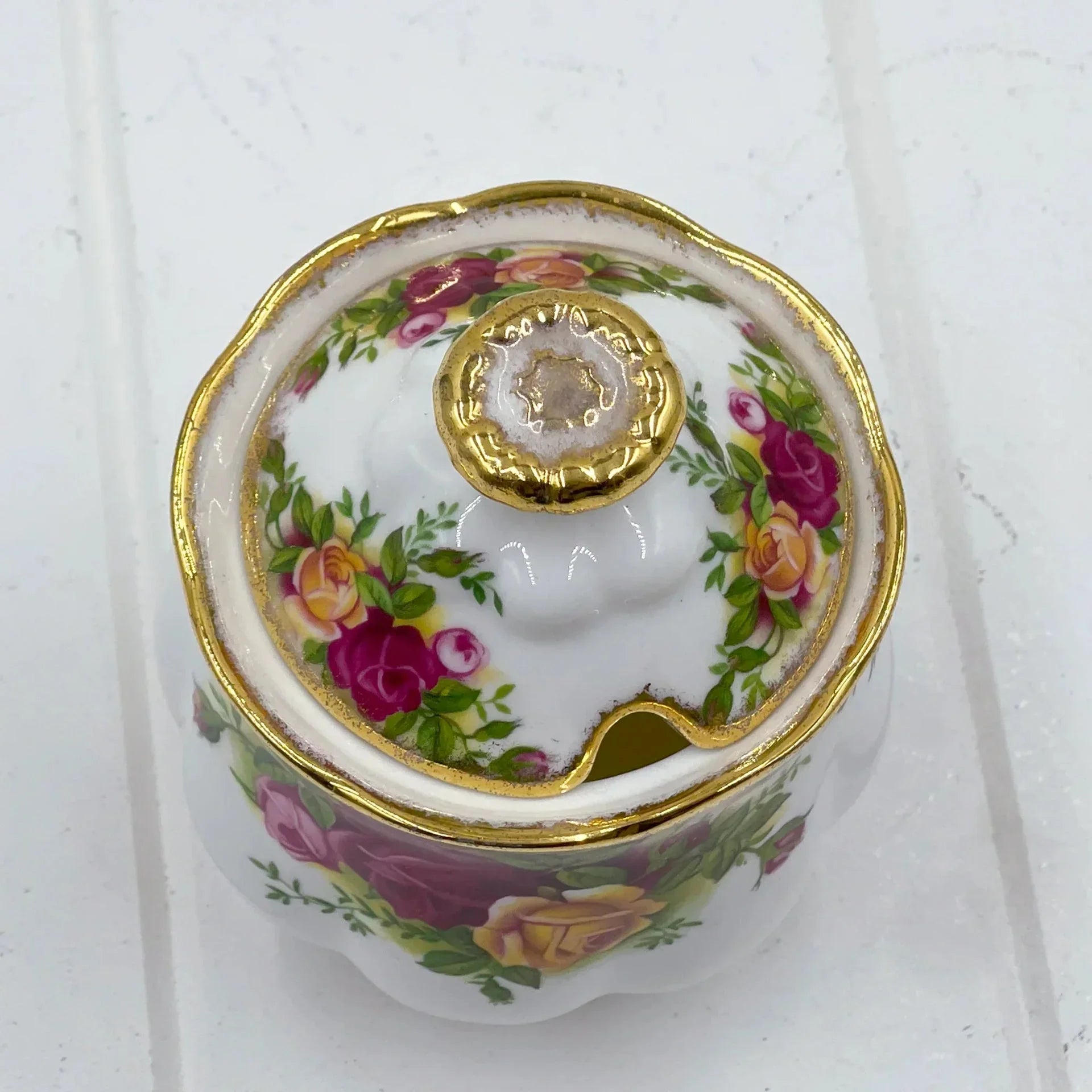 Royal Albert Vintage Old Country Roses Preserve/Jam/Sugar Pot and Spoon
