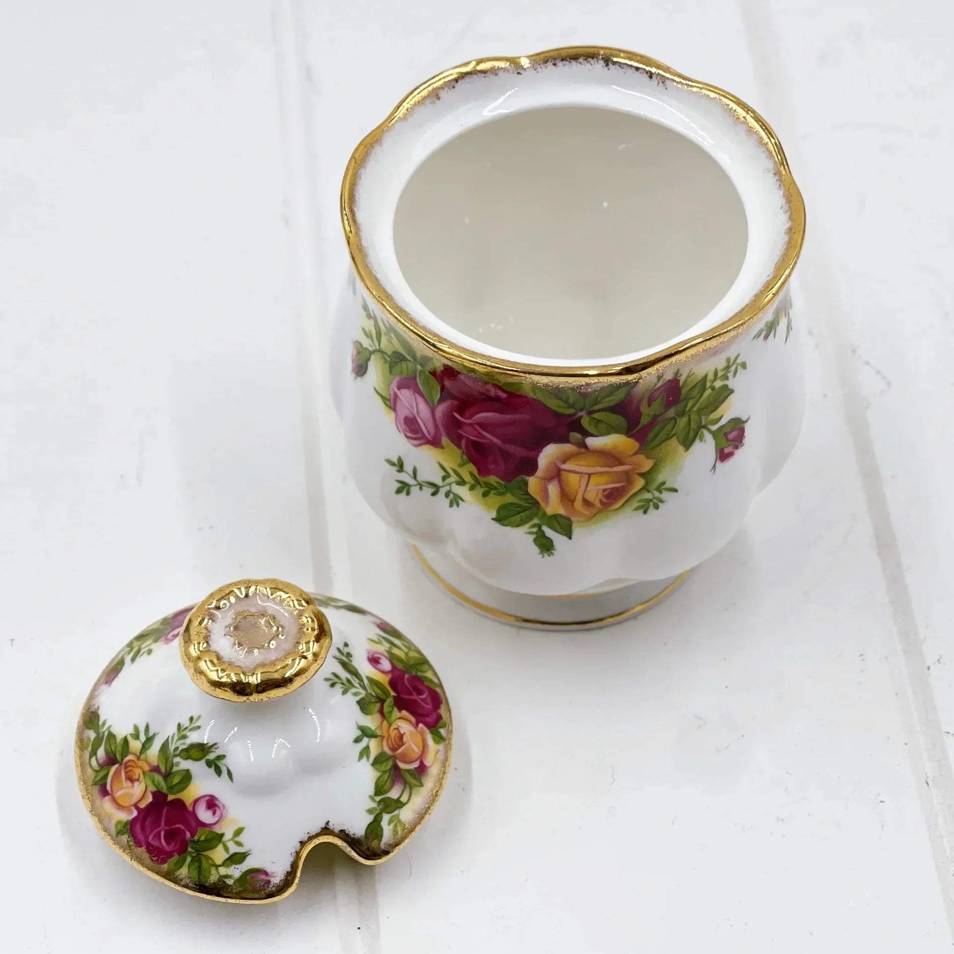 Royal Albert Vintage Old Country Roses Preserve/Jam/Sugar Pot and Spoon