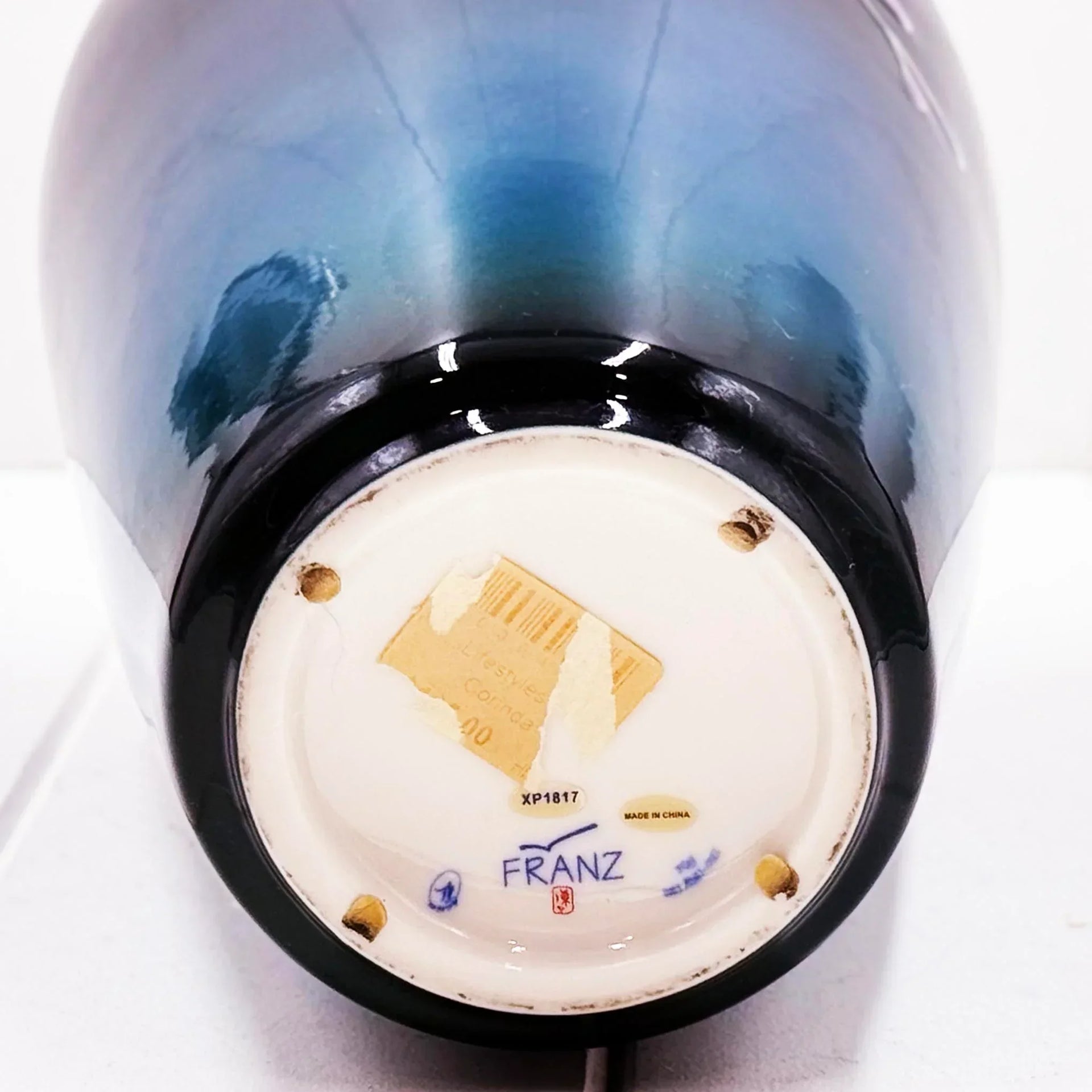 FRANZ ceramic vase base with blue gradient glaze, model XP1817, made in China