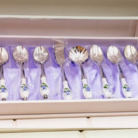 Elegant floral-handled spoons in gift box, vintage-inspired home decor set