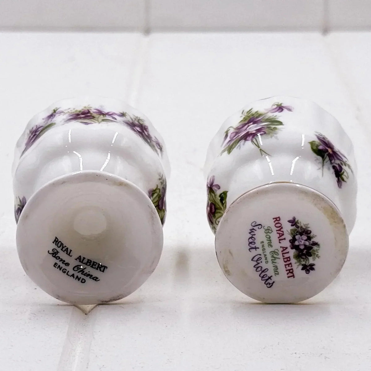 Royal Albert Bone China Sweet Violets egg cups, vintage floral design, England