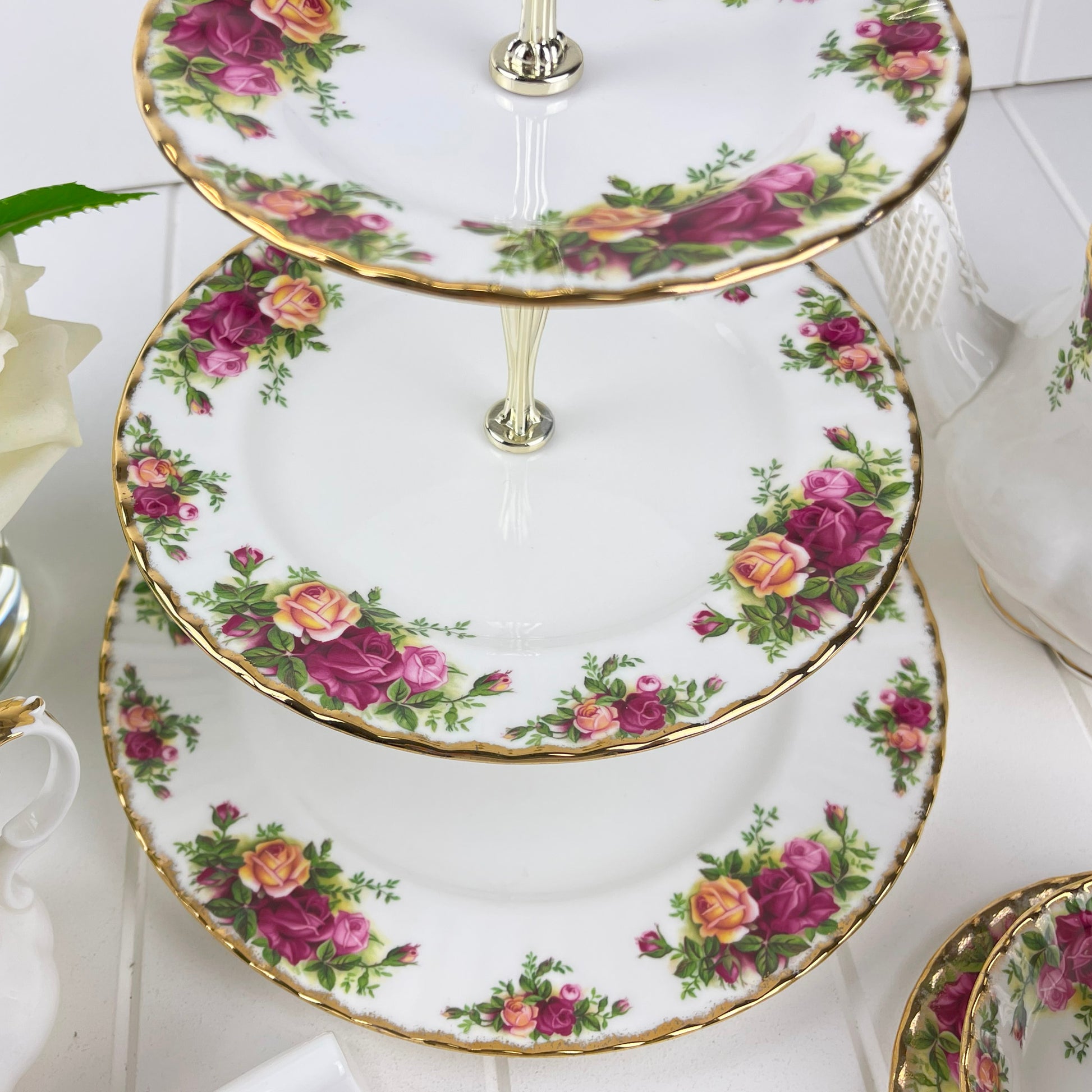 Royal Albert Vintage Old Country Roses Three Tier Cake Stand