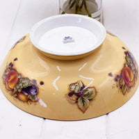 Ainsley Orchard Gold fine bone china bowl with hand-painted fruit design, vintage homeware decor