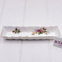 Elegant porcelain tray with pink rose floral design and gold trim, vintage home décor accent piece