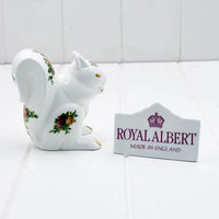 Royal Albert porcelain squirrel figurine with floral rose details, Made in England, elegant home décor accent
