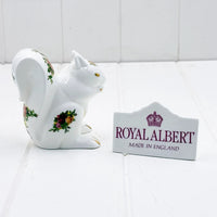 Royal Albert porcelain squirrel figurine with floral rose details, Made in England, elegant home décor accent