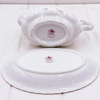 Royal Albert Lavender Rose bone china gravy boat and serving dish, vintage homeware set
