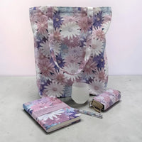 Floral tote bag, notebook, and pouch set with pastel daisy print for stylish home or office use