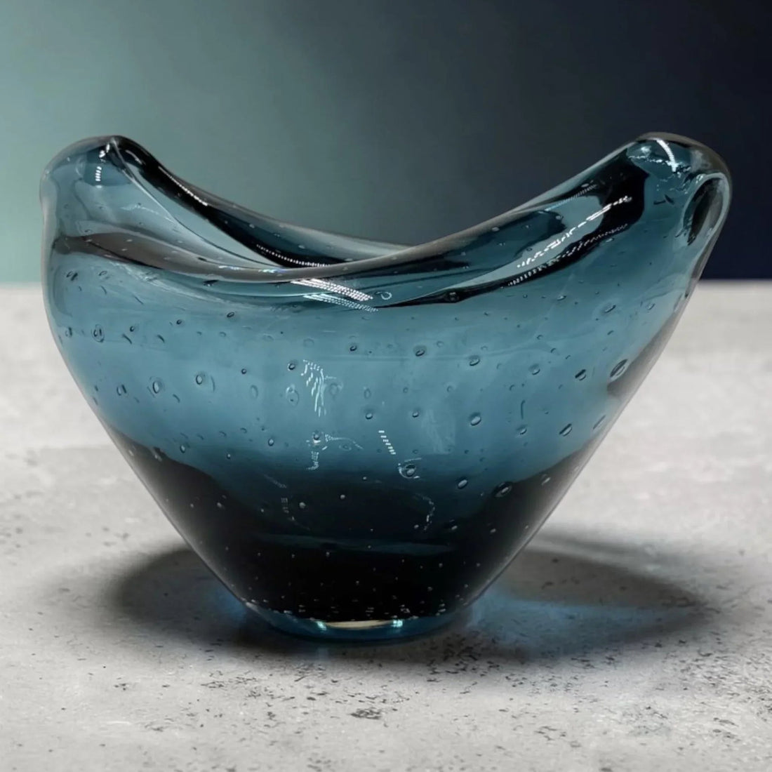 Teal glass bowl with bubble texture, modern home décor accent piece