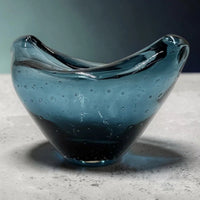 Teal glass bowl with bubble texture, modern home décor accent piece