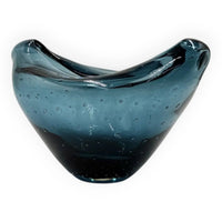 Teal glass bowl with bubble texture, modern home decor accent piece