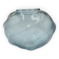 Handblown blue glass vase with organic shape, perfect for modern home décor and vintage-inspired interiors.