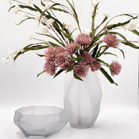 Frosted glass vase with pink and white floral arrangement, modern home décor accent piece