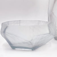 Frosted glass bowl with geometric facets, modern home décor accent piece