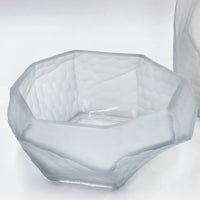 Frosted glass bowl with geometric facets, modern home decor accent piece