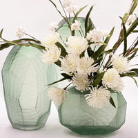 Mint green textured glass vases with white floral arrangement, elegant home décor accent pieces