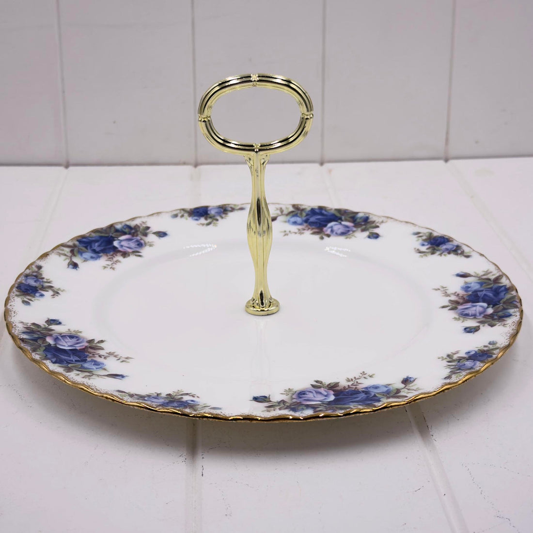 Royal Albert Moonlight Rose Single-Tier Cake Plate — Vintage Bone China, Made in England