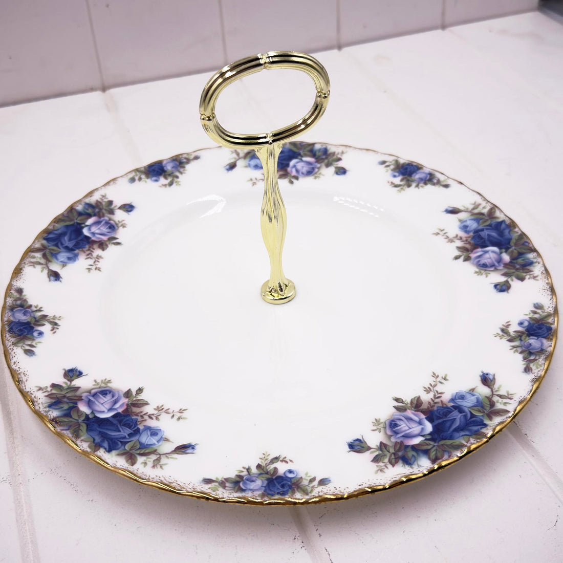 Royal Albert Moonlight Rose Single-Tier Cake Plate — Vintage Bone China, Made in England