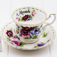 Royal Albert Flower of the Month March — Anemones Teacup & Saucer, Vintage Bone China, Made in England