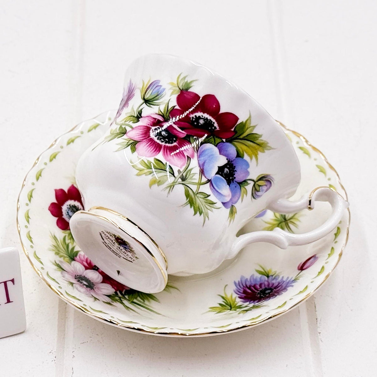 Royal Albert Flower of the Month March — Anemones Teacup & Saucer, Vintage Bone China, Made in England