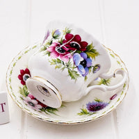 Royal Albert Flower of the Month March — Anemones Teacup & Saucer, Vintage Bone China, Made in England