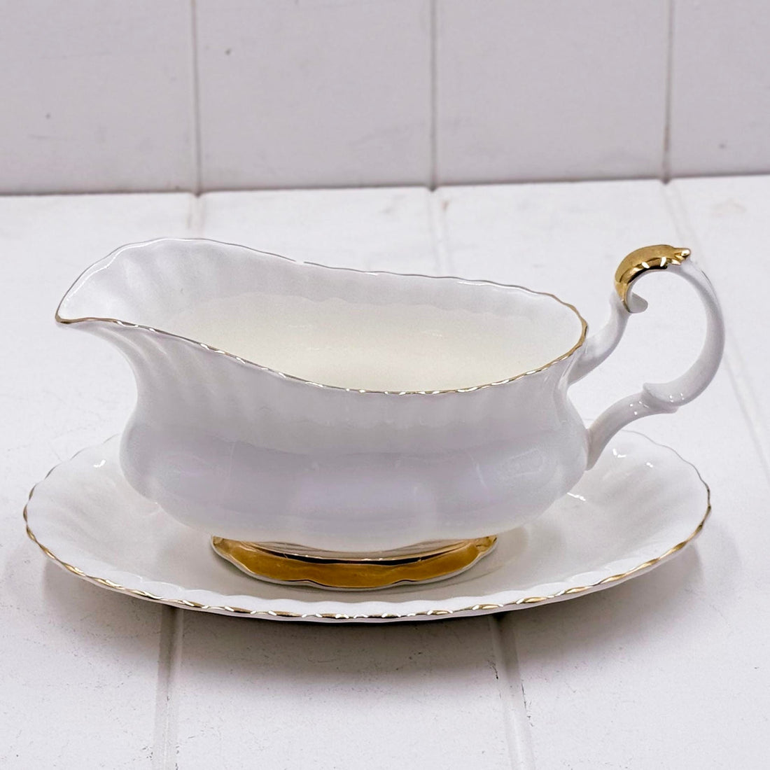 Royal Albert Val D’Or Gravy Boat & Stand — Second Quality, Vintage Bone China, Made in England