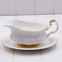 Royal Albert Val D’Or Gravy Boat & Stand — Second Quality, Vintage Bone China, Made in England