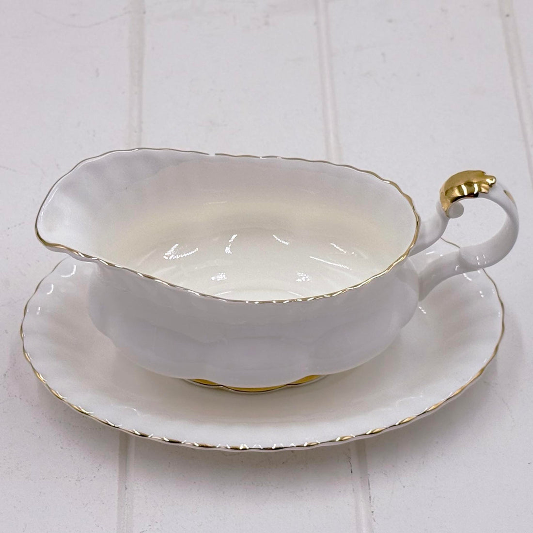 Royal Albert Val D’Or Gravy Boat & Stand — Second Quality, Vintage Bone China, Made in England