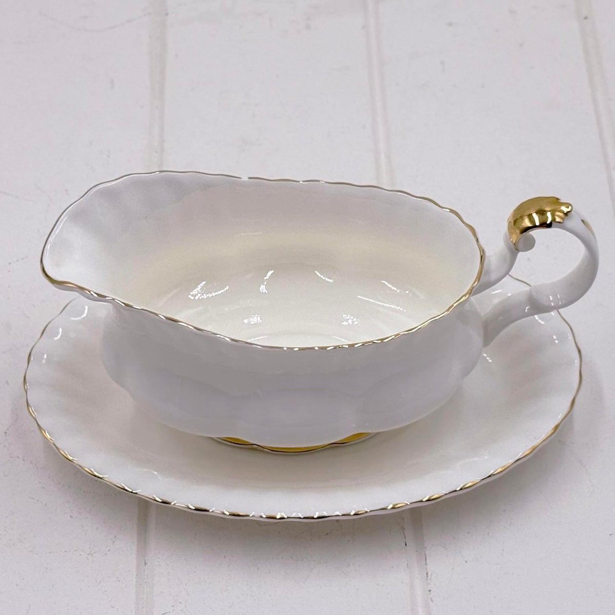 Royal Albert Val D’Or Gravy Boat & Stand — Second Quality, Vintage Bone China, Made in England