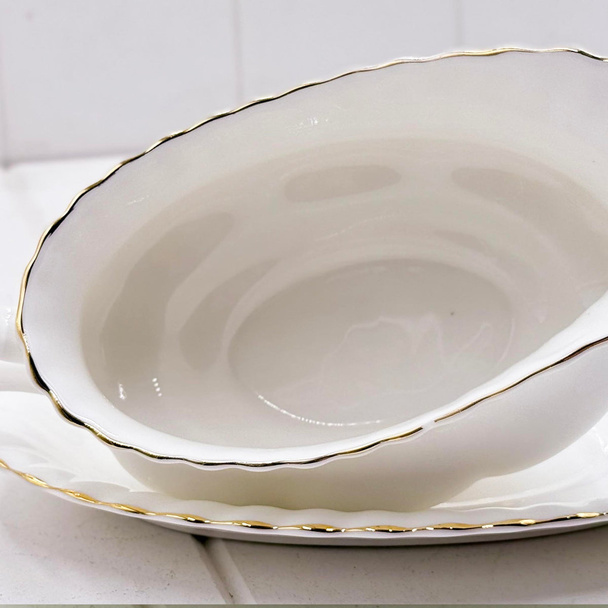 Royal Albert Val D’Or Gravy Boat & Stand — Second Quality, Vintage Bone China, Made in England