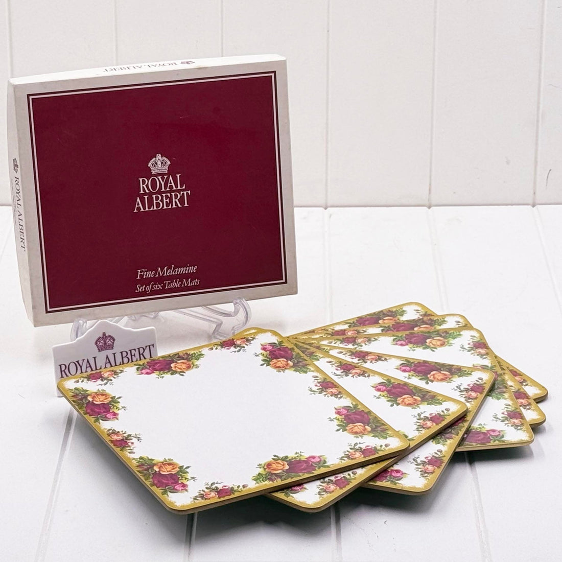 Royal Albert Old Country Roses fine melamine table mats set of 6, in original box, Old Country Roses floral border with gold trim