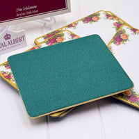 Royal Albert Old Country Roses table mat reverse showing green felt backing, made in England