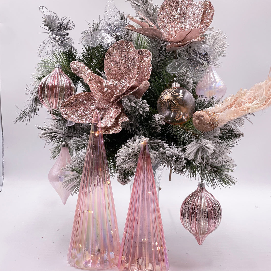 26cm Iridescent Pink Ribbed Light-Up Tree