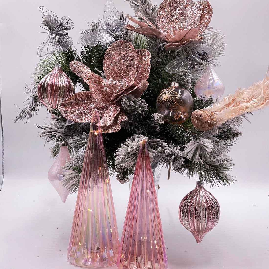 32cm Iridescent Pink Ribbed Light-Up Tree